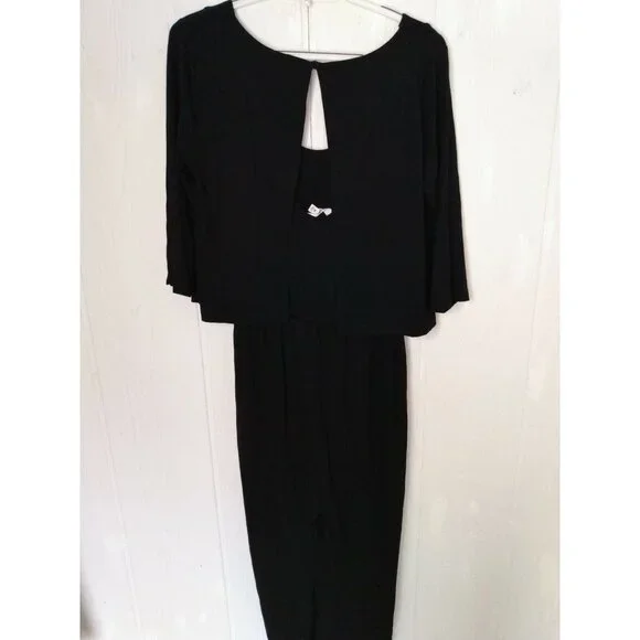 BB Dakota Womens Sz M Black Romper Jumpsuit One Piece Rayon 3/4 Sleeve Wide Leg - Picture 2 of 5
